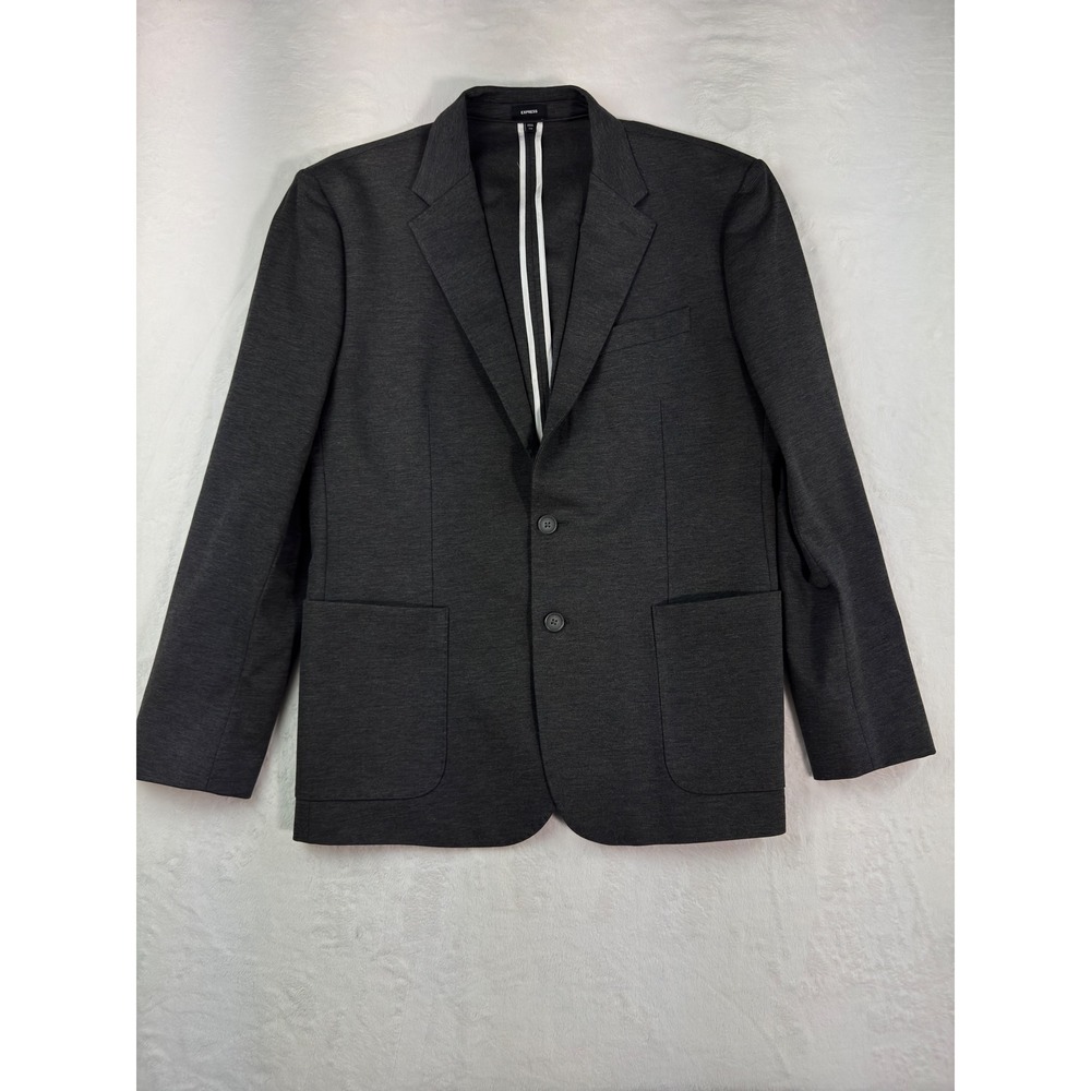 Express Slim Fit Blazer Mens 44R Charcoal Gray Two Button Patch Pocket Jacket